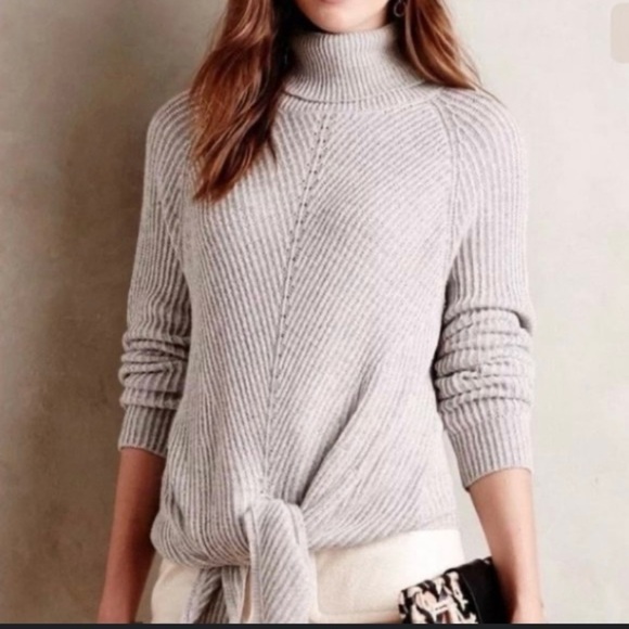 Anthropologie Moth oatmeal‎ long sleeve knit size medium tie knot front sweater - Picture 8 of 8